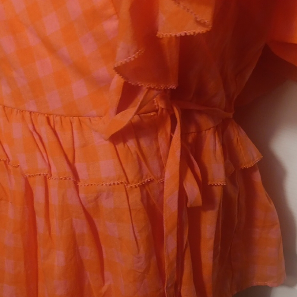 J. Crew Bright Pink Checkered Ruffle Blouse - Picture 5 of 16